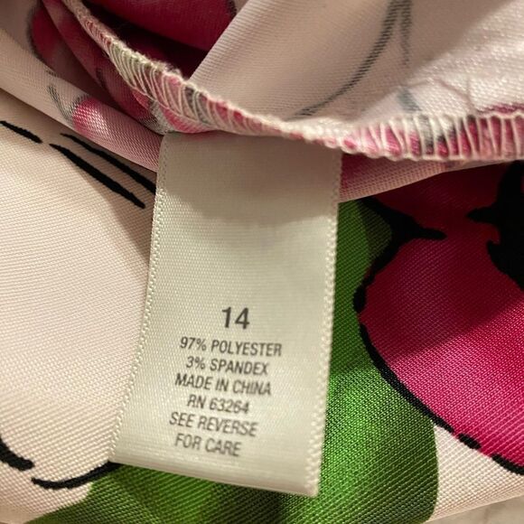 DressBarn Size 14 Pink, White, & Green Floral Sleeveless Dress - Picture 9 of 9